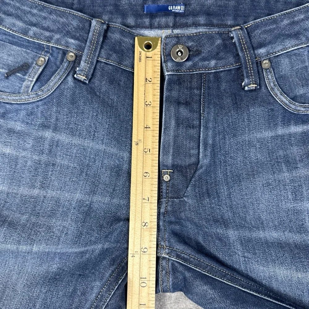 G Star Raw Jeans Mens 33x30 Blue Attacc Slim Straight Whiskering Faded $190